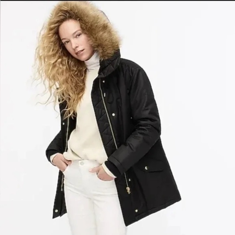 J. Crew Perfect Winter Parka PrimaLoft Black Size XXSP Petite - Picture 3 of 12